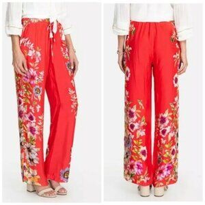 Johnny Was Auriela Coral Floral Wide Leg Pants Size XS Boho Resort Chic